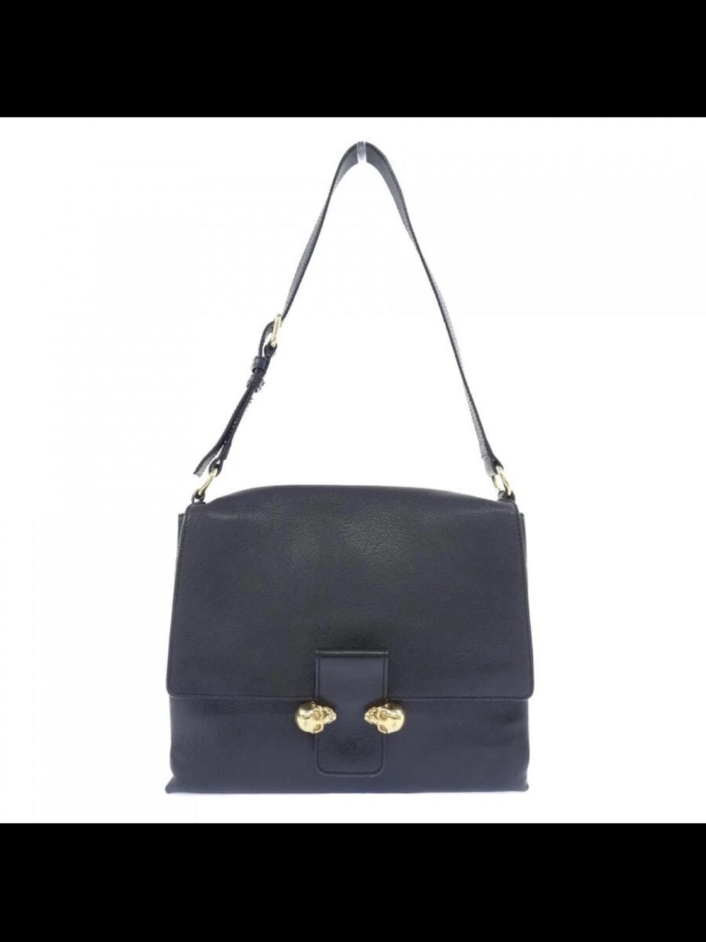 Alexander McQueen Black Leather Shoulder Bag with Gold Skull Hardware